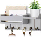 Maxbell Wooden Key Holder Wall Mounted with 6 Hooks Storage for Coat Keychain Office Grey