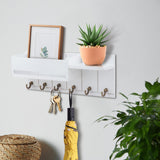 Maxbell Wooden Key Holder Wall Mounted with 6 Hooks Storage for Coat Keychain Office White
