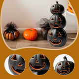Maxbell Halloween Pumpkin Lantern Light Three Layered Stack for Bar Living Room Gift Black