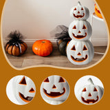 Maxbell Halloween Pumpkin Lantern Light Three Layered Stack for Bar Living Room Gift White