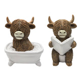Maxbell Highland Cow Bathroom Figurine Desktop Ornament for Bedroom Living Room Desk Bathtub