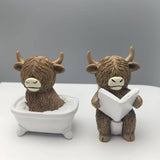 Maxbell Highland Cow Bathroom Figurine Desktop Ornament for Bedroom Living Room Desk Bathtub