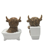Maxbell Highland Cow Bathroom Figurine Desktop Ornament for Bedroom Living Room Desk Bathtub