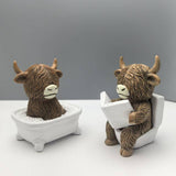 Maxbell Highland Cow Bathroom Figurine Desktop Ornament for Bedroom Living Room Desk Bathtub
