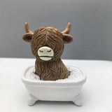 Maxbell Highland Cow Bathroom Figurine Desktop Ornament for Bedroom Living Room Desk Bathtub