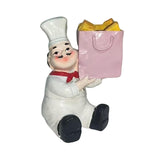 Maxbell Sitting Chef Figurine Handmade Decorative Ornament for Cafe Tabletop Cabinet Pink