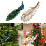 Maxbell Peacock Christmas Tree Ornament Party Gift Wedding Artificial Feathered Bird Green 27x8x5cm