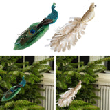 Maxbell Peacock Christmas Tree Ornament Party Gift Wedding Artificial Feathered Bird Green 27x8x5cm