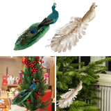 Maxbell Peacock Christmas Tree Ornament Party Gift Wedding Artificial Feathered Bird Green 27x8x5cm