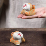 Maxbell Cat Tea Pet Ornament Artwork Collectable Sculpture for Bookcase Gift Bedroom
