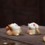 Maxbell Cat Tea Pet Ornament Artwork Collectable Sculpture for Bookcase Gift Bedroom