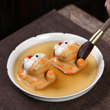 Maxbell Cat Tea Pet Ornament Artwork Collectable Sculpture for Bookcase Gift Bedroom