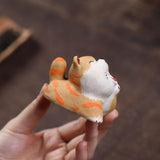 Maxbell Cat Tea Pet Ornament Artwork Collectable Sculpture for Bookcase Gift Bedroom