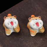 Maxbell Cat Tea Pet Ornament Artwork Collectable Sculpture for Bookcase Gift Bedroom