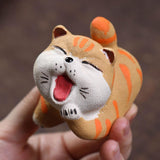 Maxbell Cat Tea Pet Ornament Artwork Collectable Sculpture for Bookcase Gift Bedroom