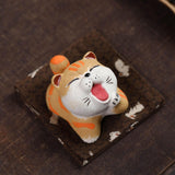 Maxbell Cat Tea Pet Ornament Artwork Collectable Sculpture for Bookcase Gift Bedroom