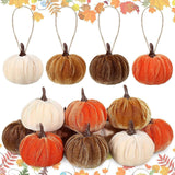 Maxbell 12x Artificial Velvet Pumpkins Decorative Home Mini Holiday Fall Decorations With Lanyard
