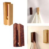 Maxbell Wall Towel Hook Easy Installation Wooden Towel Clip for Laundry Cabinet Door Light Brown