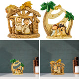 Maxbell Mini Christmas Nativity Figurine Party Ornament Miniature Nativity Scene Set Gold 10x10cm