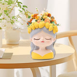 Maxbell Mini Meditation Girl Resin Planter for Workspace Accent Piece Desk Organizer Style A