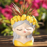 Maxbell Mini Meditation Girl Resin Planter for Workspace Accent Piece Desk Organizer Style A
