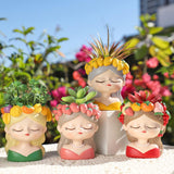 Maxbell Mini Meditation Girl Resin Planter for Workspace Accent Piece Desk Organizer Style A