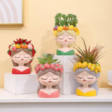 Maxbell Mini Meditation Girl Resin Planter for Workspace Accent Piece Desk Organizer Style A