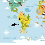 Maxbell Animal World Map Wall Sticker PVC Wall Decoration for Office Girls Boys Gift