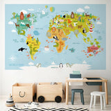 Maxbell Animal World Map Wall Sticker PVC Wall Decoration for Office Girls Boys Gift