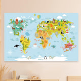 Maxbell Animal World Map Wall Sticker PVC Wall Decoration for Office Girls Boys Gift
