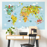 Maxbell Animal World Map Wall Sticker PVC Wall Decoration for Office Girls Boys Gift