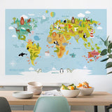Maxbell Animal World Map Wall Sticker PVC Wall Decoration for Office Girls Boys Gift