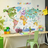 Maxbell Animal World Map Wall Stickers PVC Cartoon Animal Wall Decor for Living Room