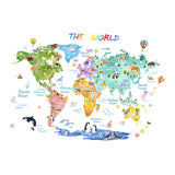 Maxbell Animal World Map Wall Stickers PVC Cartoon Animal Wall Decor for Living Room