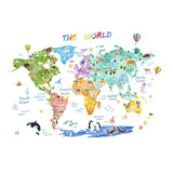 Maxbell Animal World Map Wall Stickers PVC Cartoon Animal Wall Decor for Living Room