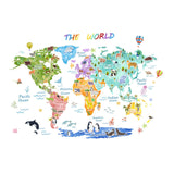 Maxbell Animal World Map Wall Stickers PVC Cartoon Animal Wall Decor for Living Room