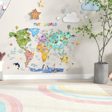 Maxbell Animal World Map Wall Stickers PVC Cartoon Animal Wall Decor for Living Room