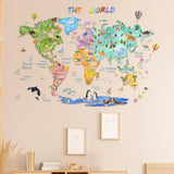 Maxbell Animal World Map Wall Stickers PVC Cartoon Animal Wall Decor for Living Room