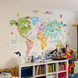Maxbell Animal World Map Wall Stickers PVC Cartoon Animal Wall Decor for Living Room