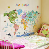 Maxbell Animal World Map Wall Stickers PVC Cartoon Animal Wall Decor for Living Room
