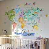 Maxbell Animal World Map Wall Stickers PVC Cartoon Animal Wall Decor for Living Room