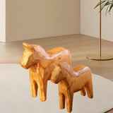 Maxbell 2Pcs Wood Hand Carved Horse Statue Gift Sculpture for Entrance Parties Shelf
