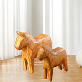 Maxbell 2Pcs Wood Hand Carved Horse Statue Gift Sculpture for Entrance Parties Shelf