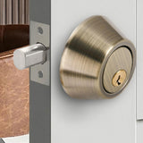 Maxbell Dead Bolt Door Lock Modern Round Door Knob for Bedroom Garage Front Entrance Brown