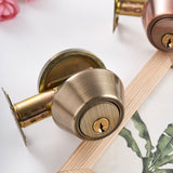 Maxbell Dead Bolt Door Lock Modern Round Door Knob for Bedroom Garage Front Entrance Brown