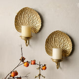 Maxbell 2Pcs Wall Candle Holder Gold Leaf Shape Large for Party Dining Room Bathroom