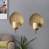 Maxbell 2Pcs Wall Candle Holder Gold Leaf Shape Large for Party Dining Room Bathroom