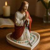 Maxbell Rosary Holder Resin Praying Statue Jewelry Tray for Necklaces Bangle Trinket Jesus