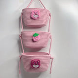 Maxbell Wall Hanging Basket Bohemian Woven Wall Basket for Living Room Bedroom Decor Pink Bear
