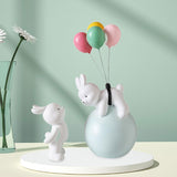 Maxbell Balloon Bunny Figurine Funny Flying Bunny Figure for TV Stand Office Cabinet Blue